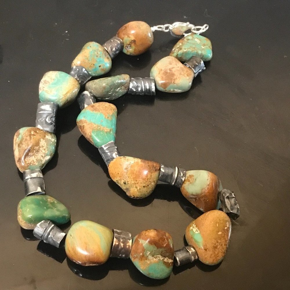 Crescent Valley Turquoise Chunky Necklace Sterling Silver Sustainable 925 - Picture 7 of 11